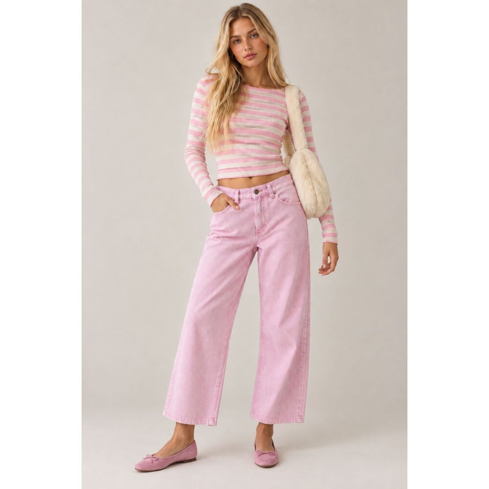 Urban Outfitters BDG High & Wide Corduroy Pink Pants Size 27